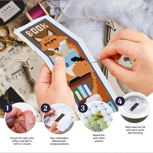 INFUNLY 6PCS Dogs Cats Cross Stitch Bookmark Kit for Beginners 8.66"×3.15" Animals Stamped Embroidery Bookmark Kit Pet Needlepoint Bookmark Kit with Instruction for Book Lovers Reader Writers in Kuwait