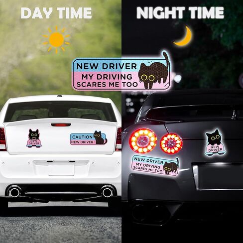 CNhoqc New Driver Car Magnet - 4pcs Thumbs up Cat Student Driver Car Magnet Cartoon Nervous Cat Reflective Safety Sign Car Bumper Caution Reusable Magnet Sticker Christmas Winter Xmas New Year Gift in Kuwait