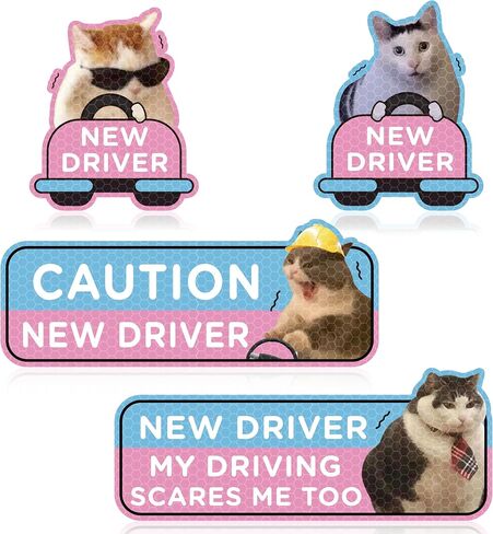 CNhoqc New Driver Car Magnet - 4pcs Thumbs up Cat Student Driver Car Magnet Cartoon Nervous Cat Reflective Safety Sign Car Bumper Caution Reusable Magnet Sticker Christmas Winter Xmas New Year Gift in Kuwait