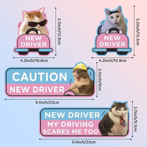 CNhoqc New Driver Car Magnet - 4pcs Thumbs up Cat Student Driver Car Magnet Cartoon Nervous Cat Reflective Safety Sign Car Bumper Caution Reusable Magnet Sticker Christmas Winter Xmas New Year Gift in Kuwait