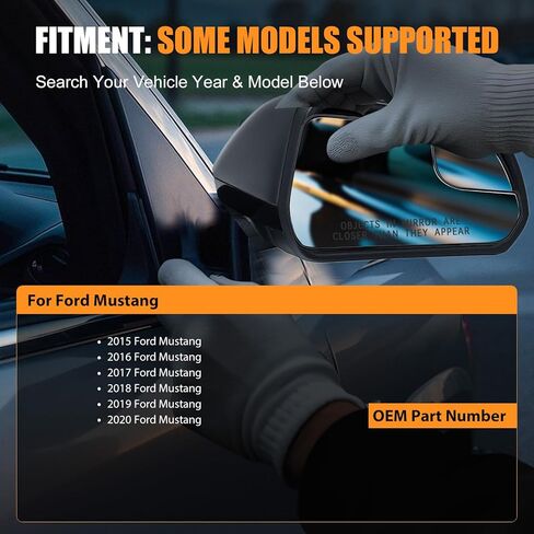 استبدال الزجاج المرآة المدفأة على جانب الركاب لفورد موستانج 2015-2020 - المرايا اليمنى الساخنة مع لوحة الدعم in Kuwait