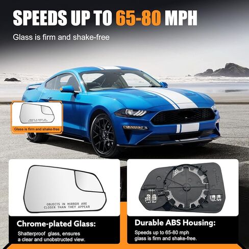 استبدال الزجاج المرآة المدفأة على جانب الركاب لفورد موستانج 2015-2020 - المرايا اليمنى الساخنة مع لوحة الدعم in Kuwait