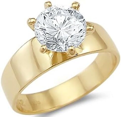 Solid 14k Yellow Gold Solitaire Engagement CZ Cubic Zirconia Ring Band 2 ct. Round Cut in Saudi Arabia