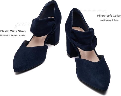 Block Heels for Women Comfortable Strap Closed Pointed Toe Heel Women's Low Chunky Pumps Wedding Party Work Prom Dress Shoes in Saudi Arabia