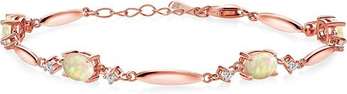 Gem Stone King 18K Rose Gold Plated Silver Red Created Ruby and White Moissanite Tennis Bracelet For Women | 3.70 Cttw | Gemstone July Birthstone | Oval 7X5MM | 6 Inch + 1 Inch Extender in Saudi Arabia