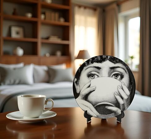 10" Italian-Style Decorative Plate – Handcrafted Modern Art Face Design Dish, Elegant Ceramic Platter for Tabletop Décor, Wall and Stand Display Included – For Home, Office, or Gift (Tongue Out) in Kuwait