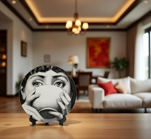 10" Italian-Style Decorative Plate – Handcrafted Modern Art Face Design Dish, Elegant Ceramic Platter for Tabletop Décor, Wall and Stand Display Included – For Home, Office, or Gift (Tongue Out) in Kuwait