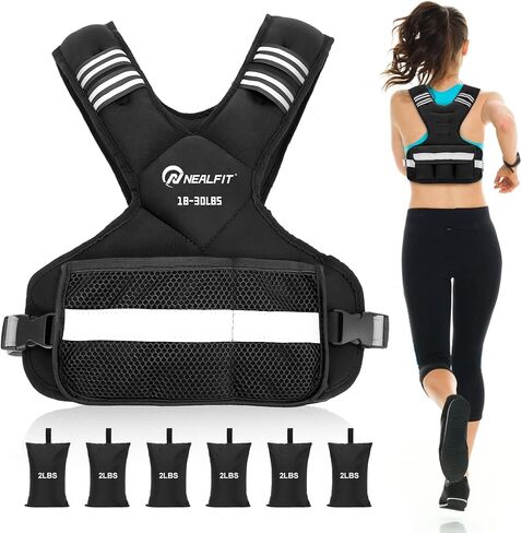 Weighted Vest for Women and Men, 4-10lb/11-20lb/20-32lb Adjustable Weighted Vest with Reflective Strip, Body Weight Vest for Walking, Running, Fitness, Strength Training (Black, 11-20 lbs) in Saudi Arabia