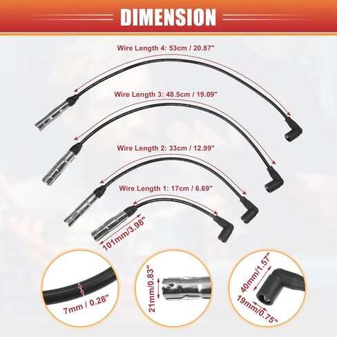 ACROPIX Car Spark Plug Coil Wires Ignition Coil Harness Cable 7mm Fit for Volkswagen Beetle Golf Jetta L4 2.0L No.06A905430H/06A905430J - Pack of 4 in Saudi Arabia