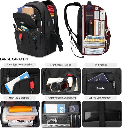 حقيبة ظهر للمدرسة للبنين المراهقين ، حقيبة ظهر سوداء للرجال ، حقائب الظهر المحمولة 15.6 بوصة مع ميناء USB ، حقيبة كتب مقاومة للماء ، حقيبة كتب طلاب كلية العمل ، حزمة الخلفية in Kuwait