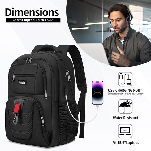حقيبة ظهر للمدرسة للبنين المراهقين ، حقيبة ظهر سوداء للرجال ، حقائب الظهر المحمولة 15.6 بوصة مع ميناء USB ، حقيبة كتب مقاومة للماء ، حقيبة كتب طلاب كلية العمل ، حزمة الخلفية in Kuwait