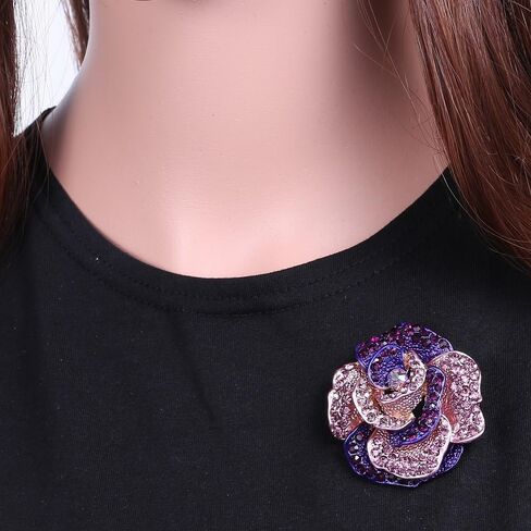 Rhinestone Rose Brooch Pin for Women Girls Fashion Crystal Blossom Flower Brooch Lapel Pins Elegant Dress Accessories Jewelry Boutonniere Corsage for Hat Bag Suit Tie Gift Wedding Holiday in Saudi Arabia
