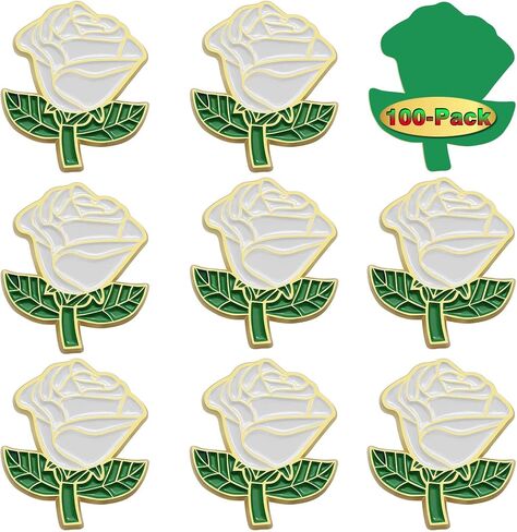 12/50/100Pcs White Rose Pins Bulk 1.2“ - Valentine's Day Flower Enamel Lapel Pin Brooch Badge Gifts For Men Women Clothes Bags Hats in Saudi Arabia