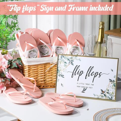 48 Pairs Flip Flops Bulk for Wedding Guest Wedding Reception Favors Guest Spa Slippers with Size Cards Sign Wedding Sandals for Hotel Beach Pool Party in Kuwait