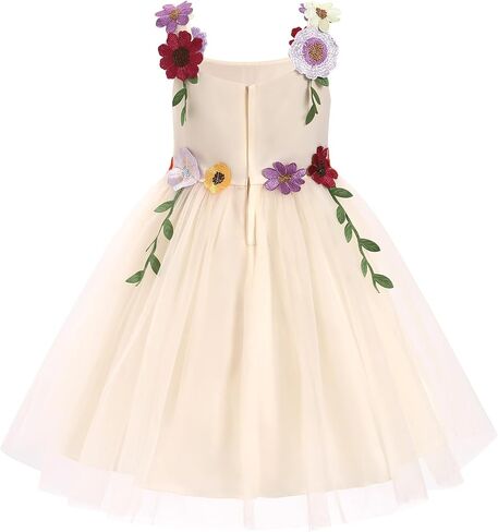 ODASDO Flower Girl Tulle Dress Kid Floral Embroidery Square Neck Sleeveless A-line Princess Tutu Dresses for Wedding Birthday in Saudi Arabia
