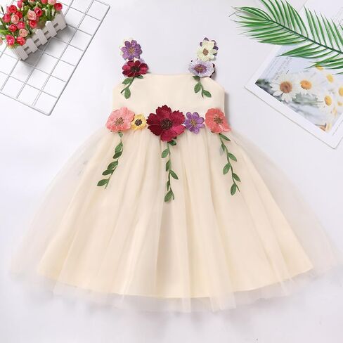 ODASDO Flower Girl Tulle Dress Kid Floral Embroidery Square Neck Sleeveless A-line Princess Tutu Dresses for Wedding Birthday in Saudi Arabia