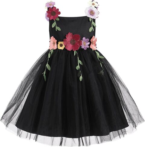 ODASDO Flower Girl Tulle Dress Kid Floral Embroidery Square Neck Sleeveless A-line Princess Tutu Dresses for Wedding Birthday in Saudi Arabia