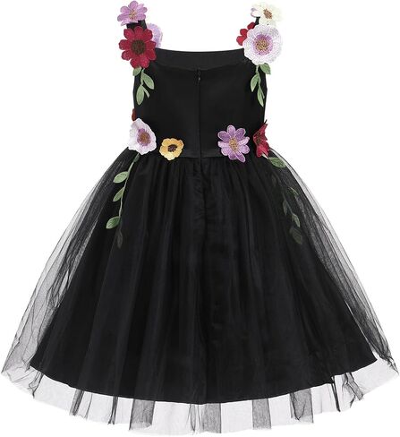 ODASDO Flower Girl Tulle Dress Kid Floral Embroidery Square Neck Sleeveless A-line Princess Tutu Dresses for Wedding Birthday in Saudi Arabia