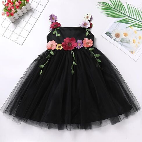 ODASDO Flower Girl Tulle Dress Kid Floral Embroidery Square Neck Sleeveless A-line Princess Tutu Dresses for Wedding Birthday in Saudi Arabia