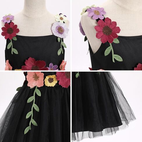 ODASDO Flower Girl Tulle Dress Kid Floral Embroidery Square Neck Sleeveless A-line Princess Tutu Dresses for Wedding Birthday in Saudi Arabia