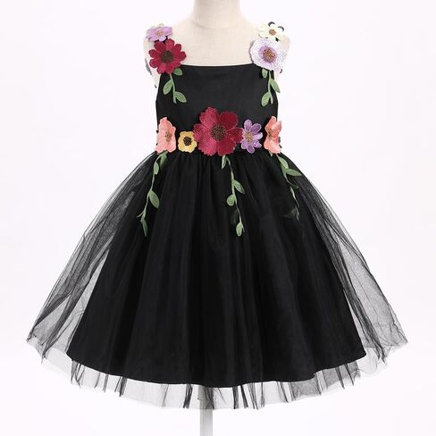 ODASDO Flower Girl Tulle Dress Kid Floral Embroidery Square Neck Sleeveless A-line Princess Tutu Dresses for Wedding Birthday in Saudi Arabia