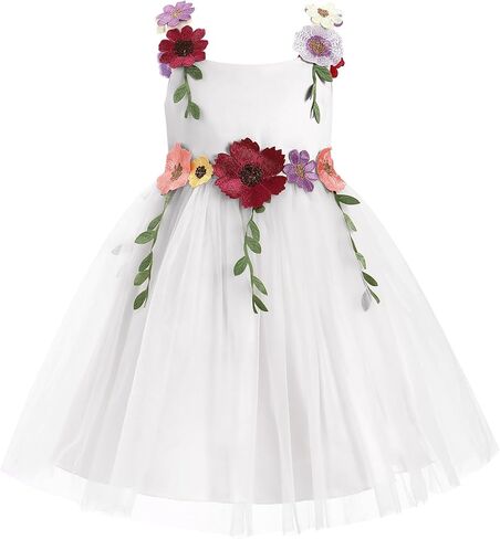 ODASDO Flower Girl Tulle Dress Kid Floral Embroidery Square Neck Sleeveless A-line Princess Tutu Dresses for Wedding Birthday in Saudi Arabia