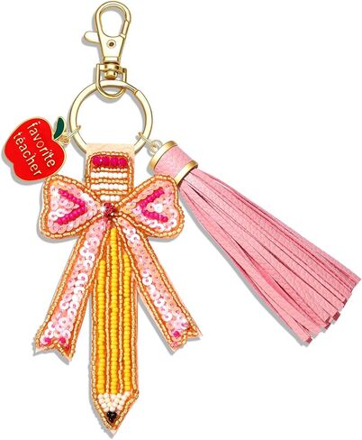 YAHPERN Teacher Keychain for Women Beaded Pencil Key Chain Purse Charm with Tassel Back to School Accessories Outfits in Kuwait