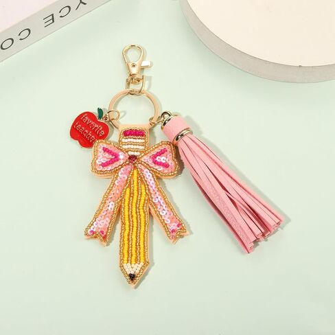 YAHPERN Teacher Keychain for Women Beaded Pencil Key Chain Purse Charm with Tassel Back to School Accessories Outfits in Kuwait