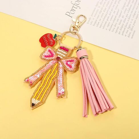 YAHPERN Teacher Keychain for Women Beaded Pencil Key Chain Purse Charm with Tassel Back to School Accessories Outfits in Kuwait