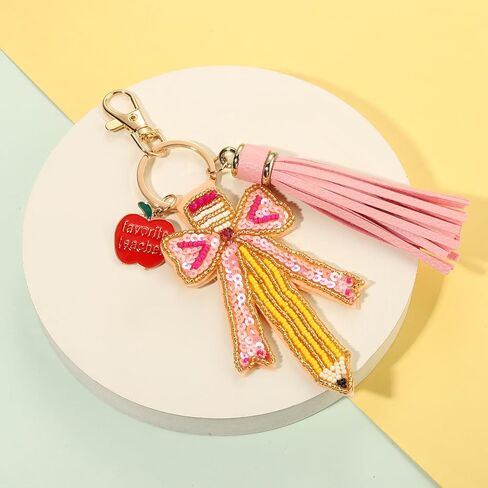 YAHPERN Teacher Keychain for Women Beaded Pencil Key Chain Purse Charm with Tassel Back to School Accessories Outfits in Kuwait