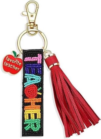 YAHPERN Teacher Keychain for Women Beaded Pencil Key Chain Purse Charm with Tassel Back to School Accessories Outfits in Saudi Arabia