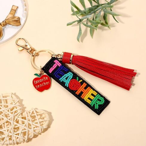 YAHPERN Teacher Keychain for Women Beaded Pencil Key Chain Purse Charm with Tassel Back to School Accessories Outfits in Saudi Arabia
