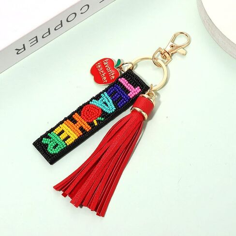 YAHPERN Teacher Keychain for Women Beaded Pencil Key Chain Purse Charm with Tassel Back to School Accessories Outfits in Saudi Arabia