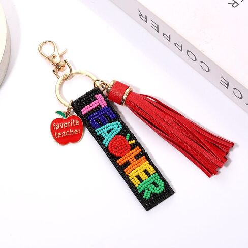 YAHPERN Teacher Keychain for Women Beaded Pencil Key Chain Purse Charm with Tassel Back to School Accessories Outfits in Saudi Arabia