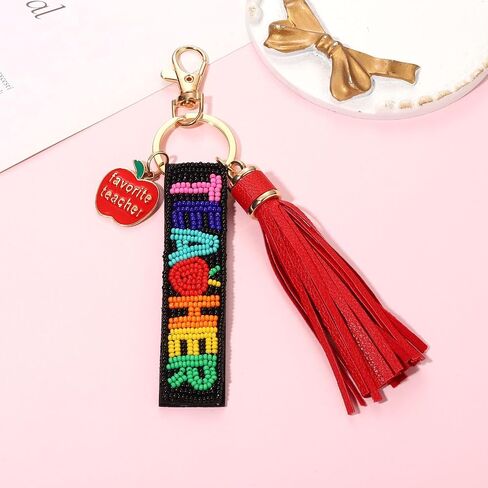 YAHPERN Teacher Keychain for Women Beaded Pencil Key Chain Purse Charm with Tassel Back to School Accessories Outfits in Saudi Arabia