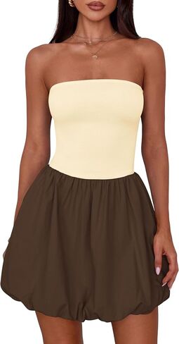 MASCOMODA Womens Strapless Bubble Mini Dress Summer Tube Top Sundress Casual Off Shoulder A Line Party Short Dresses Vacation in Saudi Arabia