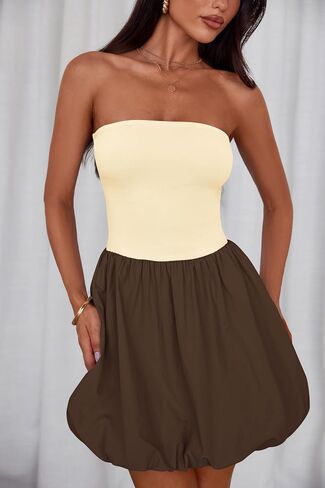 MASCOMODA Womens Strapless Bubble Mini Dress Summer Tube Top Sundress Casual Off Shoulder A Line Party Short Dresses Vacation in Saudi Arabia