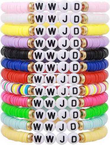 12pcs قوس قزح بوليمر الطين wwjd كن طيب الصداقة أساور قابلة للتكديس ملونة Heishi Heishi Surfer Clay Gold Beaded Breaded Braclets for Women Men Summer Beach Jewelry Gifts in Saudi Arabia
