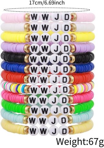 12pcs قوس قزح بوليمر الطين wwjd كن طيب الصداقة أساور قابلة للتكديس ملونة Heishi Heishi Surfer Clay Gold Beaded Breaded Braclets for Women Men Summer Beach Jewelry Gifts in Saudi Arabia
