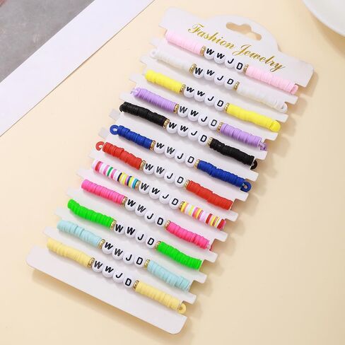 12pcs قوس قزح بوليمر الطين wwjd كن طيب الصداقة أساور قابلة للتكديس ملونة Heishi Heishi Surfer Clay Gold Beaded Breaded Braclets for Women Men Summer Beach Jewelry Gifts in Saudi Arabia