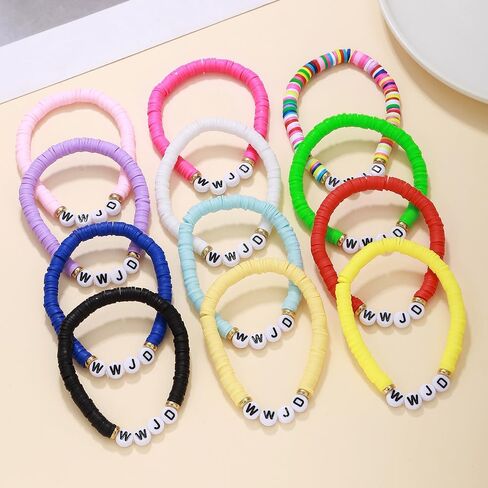 12pcs قوس قزح بوليمر الطين wwjd كن طيب الصداقة أساور قابلة للتكديس ملونة Heishi Heishi Surfer Clay Gold Beaded Breaded Braclets for Women Men Summer Beach Jewelry Gifts in Saudi Arabia