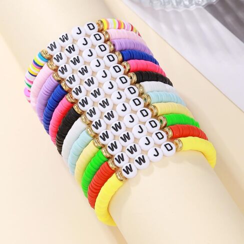 12pcs قوس قزح بوليمر الطين wwjd كن طيب الصداقة أساور قابلة للتكديس ملونة Heishi Heishi Surfer Clay Gold Beaded Breaded Braclets for Women Men Summer Beach Jewelry Gifts in Saudi Arabia
