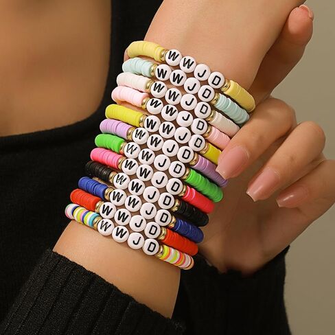 12pcs قوس قزح بوليمر الطين wwjd كن طيب الصداقة أساور قابلة للتكديس ملونة Heishi Heishi Surfer Clay Gold Beaded Breaded Braclets for Women Men Summer Beach Jewelry Gifts in Saudi Arabia