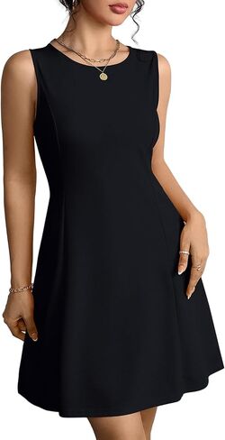 Women's Sleeveless Boat Neck Mini Dress Summer A-Line Club Party Little Short Dresses with Pockets in Saudi Arabia