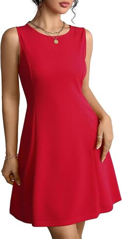 Women's Sleeveless Boat Neck Mini Dress Summer A-Line Club Party Little Short Dresses with Pockets in Saudi Arabia