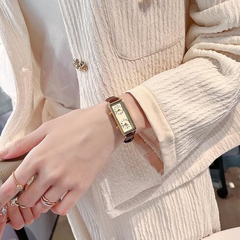 Gosasa Women’s Vintage Rectangle Watch Dual Time Zone Waterproof Ladies Quartz Analog Wristwatch with Two Dials, Roman & Arabic Numerals, Leather Strap for Travel & Business in Saudi Arabia