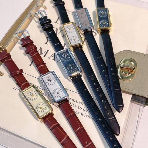 Gosasa Women’s Vintage Rectangle Watch Dual Time Zone Waterproof Ladies Quartz Analog Wristwatch with Two Dials, Roman & Arabic Numerals, Leather Strap for Travel & Business in Saudi Arabia