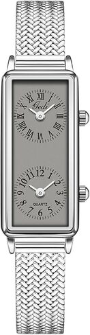 Gosasa Women’s Vintage Rectangle Watch Dual Time Zone Waterproof Ladies Quartz Analog Wristwatch with Two Dials, Roman & Arabic Numerals, Leather Strap for Travel & Business in Saudi Arabia