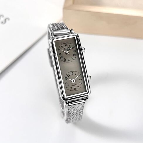 Gosasa Women’s Vintage Rectangle Watch Dual Time Zone Waterproof Ladies Quartz Analog Wristwatch with Two Dials, Roman & Arabic Numerals, Leather Strap for Travel & Business in Saudi Arabia