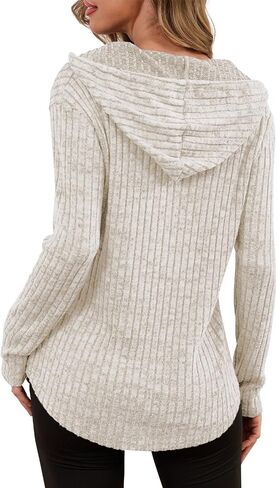 Lylinan Womens Cozy Knit Sweaters Hoodies Ribbed V Neck Pullover Sweatshirts for Fall Outfits S-XXL in Saudi Arabia